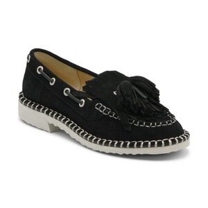 Charles David | Poppy | Kiltie Loafer | Black Suede+White Stitching | 8.5